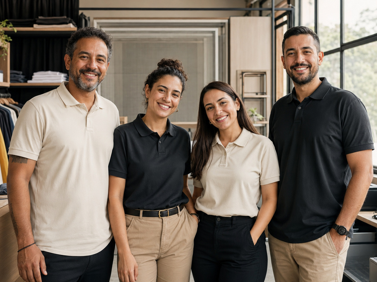 Equipe uniformizada com camisetas polo personalizadas
