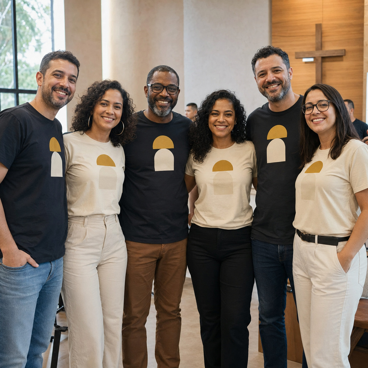 Grupo de igreja com camisetas personalizadas
