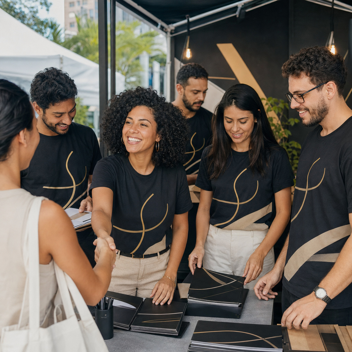 Equipe de evento com camisetas personalizadas